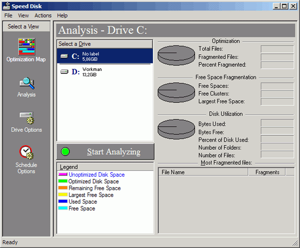 Анализ фрагментации файлов программой Norton Speed Disk 5.1 