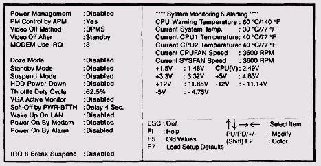 Средство мониторинга Power Management в BIOS Setup 