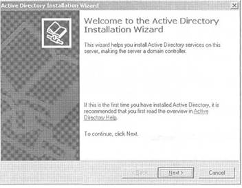 Окно Welcome (Приветствие) мастера инсталляции Active Directory