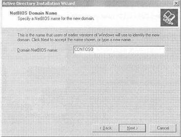 Окно NetBIOS Domain Name (Имя NetBIOS домена)