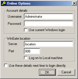 Окно Online Options программы WinGate