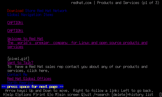 Lynx с файлом справки Red Hat 