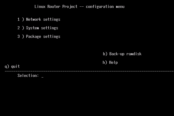 Главное меню Linux Router Project 