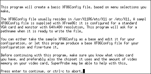 Вводный экран программы xf86config