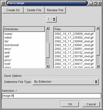 Окно сохранения файла программы The GIMP
