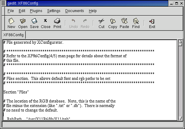 Окно программы gedit с загруженным файлом 